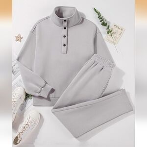 Herseas Women Lounge Set. Button 2 Piece Outfits Sweatsuits Long Sleeve-Medium